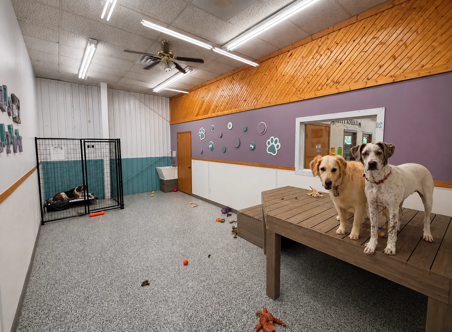 Large dogs playing in Nellis Playroom