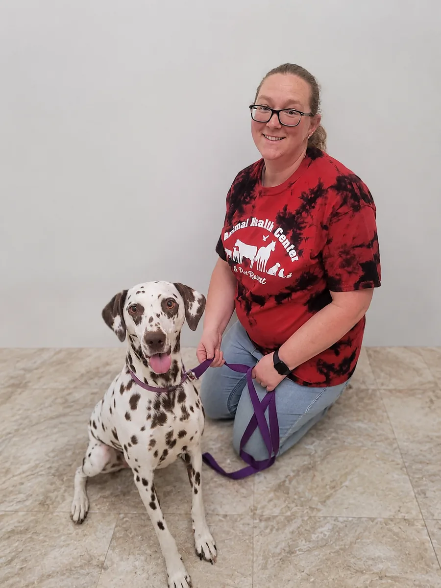 Sam, Kennel Assistant, with her dalmatian Sorrel