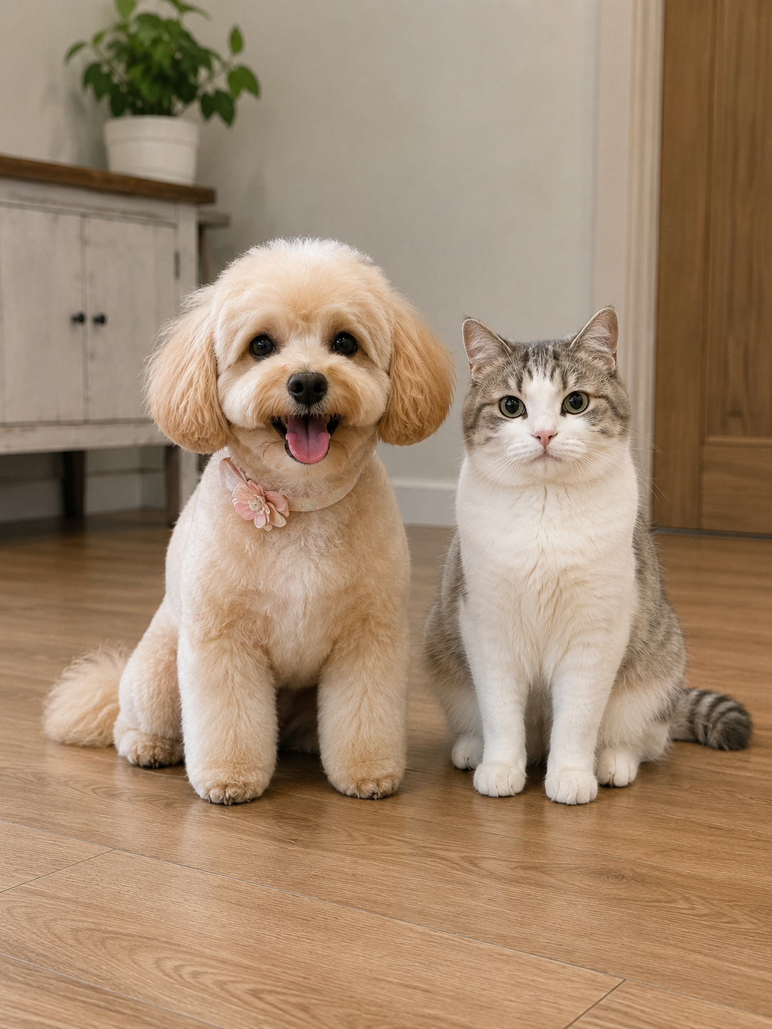 A groomed dog and cat
